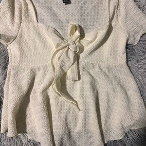 Elegant Cream Tie-Front Top